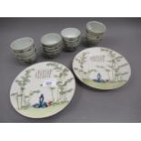 Pair of reproduction Chinese porcelain side plates decorated with bamboo and character marks 7ins