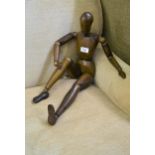 Small artist's wooden articulated ley figure, stamped Lechertier Barbe, 25.5ins high Does show signs