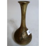 Late 19th / early 20th Century Japanese bronze vase decorated in shallow relief with carp, 8ins high