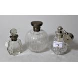 Sterling silver mounted and cut glass perfume atomiser, Chester silver mounted cut glass perfume