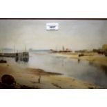 John Snelling, watercolour, estuary scene, signed, 10.5ins x 16ins, gilt framed