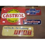 Small enamel sign for Castrol Motor Oil, 15ins x 18ins together with another Fiat, 6ins x 19.75ins