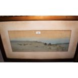 Augustus O. Lamplough, signed watercolour, travellers in the desert, inscribed ' Evening in the