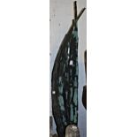 Large 20th Century weathered copper garden sculpture of stylised leaf form, 66ins high approximately