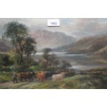 A. Lewis, oil on canvas, cattle in a Highland landscape, 12ins x 20ins, gilt framed