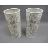 Pair of Chinese Republic period cylindrical vases decorated in monochrome with figures in a
