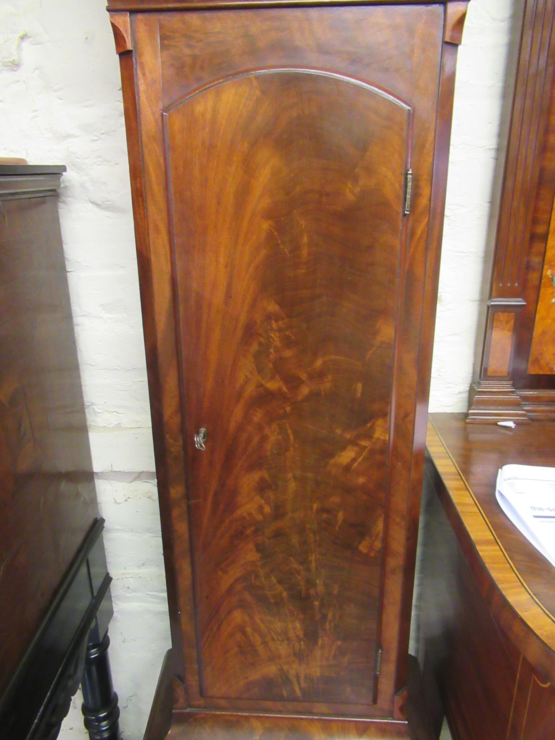 George III mahogany longcase clock, the arched hood above an arched door raised on bracket feet, the - Image 7 of 15