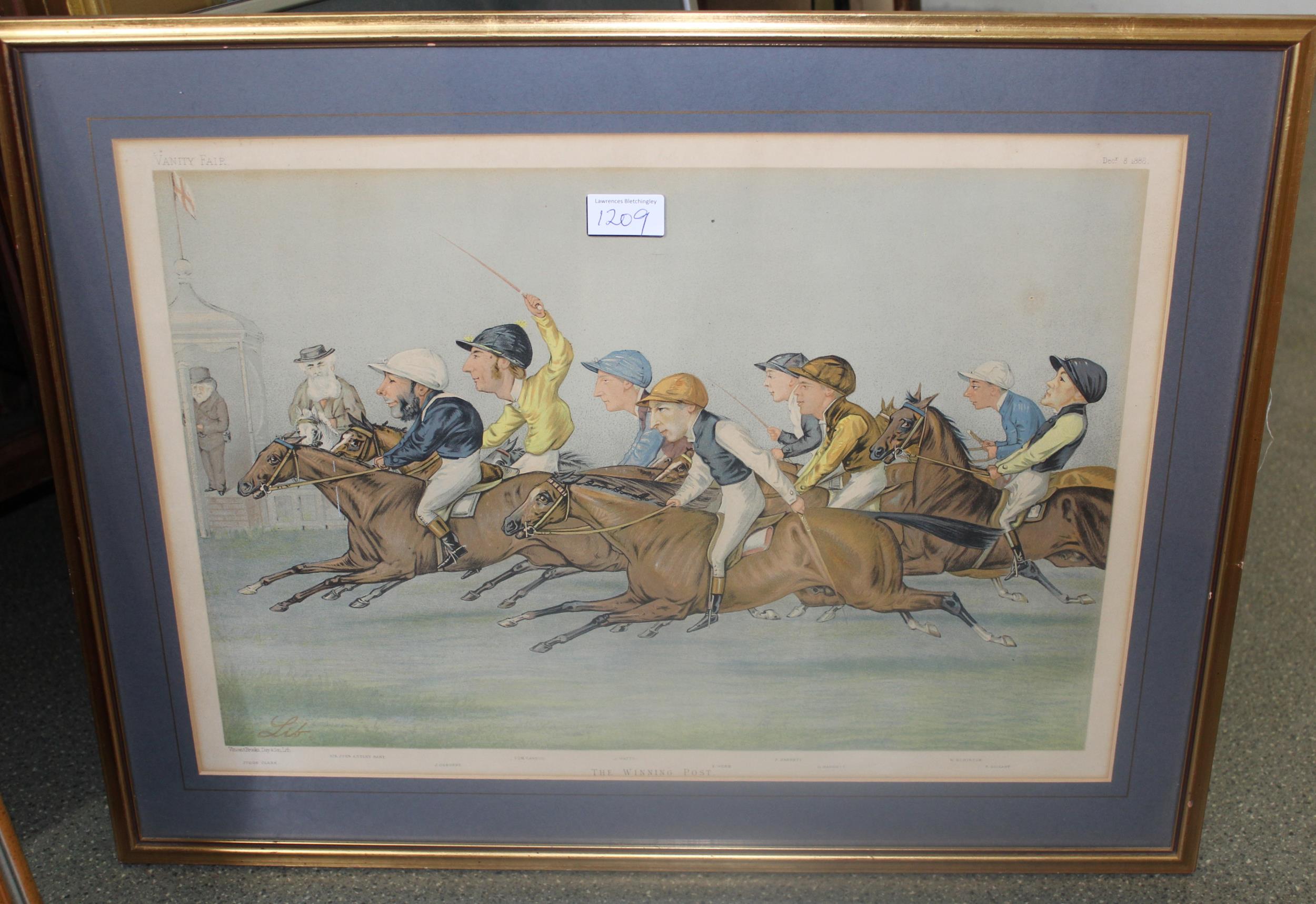 Two Vanity Fair coloured prints, titled ' Cycling in Hyde Park ' and ' The winning Post ', gilt - Image 3 of 3