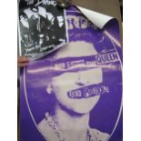 Small Sex Pistols 2003 poster ' God Save the Queen ' and a smaller, later poster of The Damned