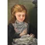 Richard L. Aldridge, oil on canvas, portrait of a seated girl sewing, signed and dated 1878, 30ins x