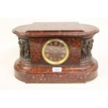 Late 19th / early 20th Century French flecked rouge marble two train mantel clock by Barbedienne,