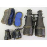 Pair of Colmont, Paris, field binoculars together with a cased pair of opera glasses