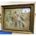 Small 19th Century Berlin silkwork picture of a bird, in contemporary gilt frame, 5ins x 6.5ins