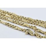 9ct Gold alternating curb link chain, 51.5cms, 35.5g