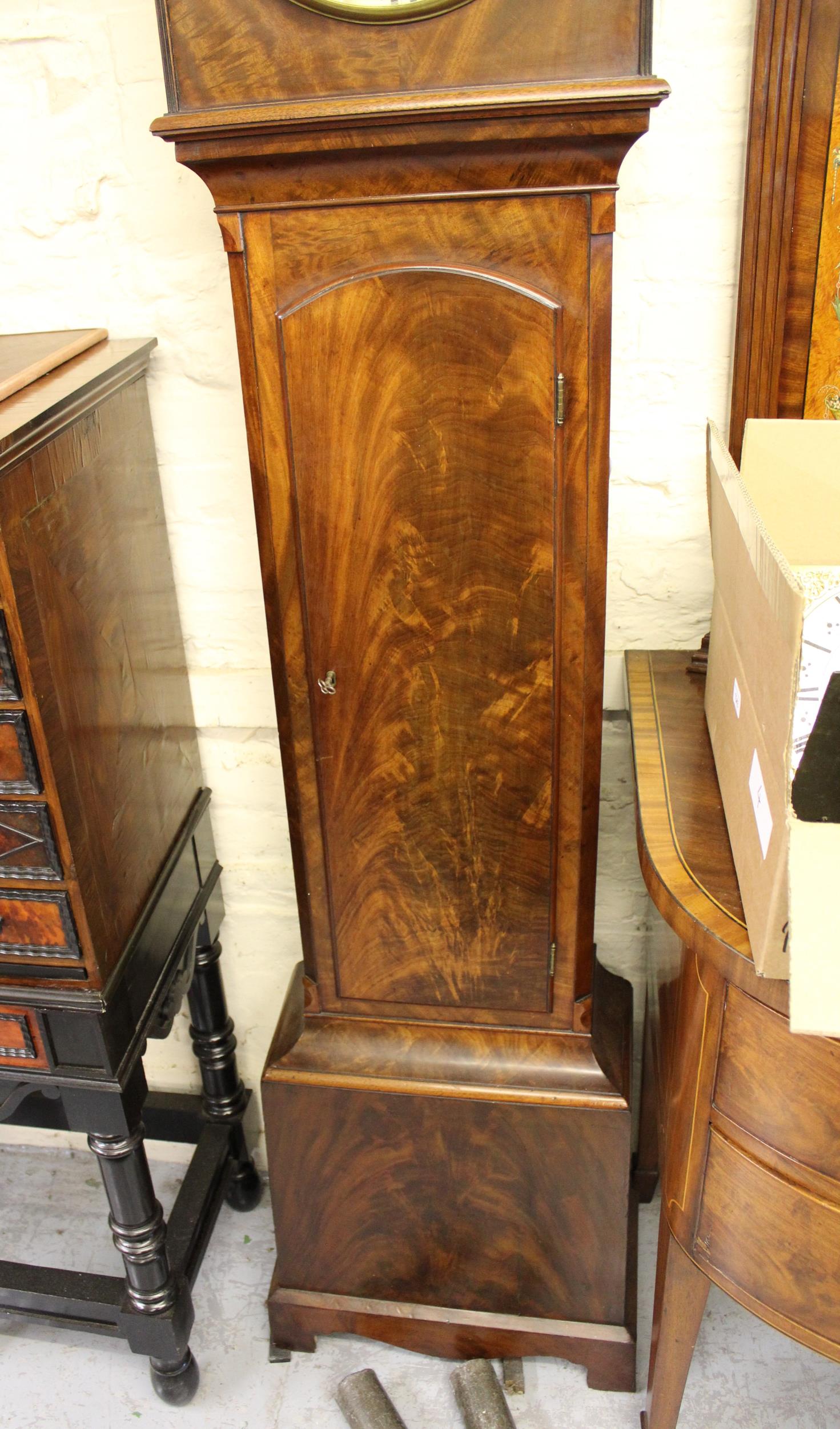 George III mahogany longcase clock, the arched hood above an arched door raised on bracket feet, the - Image 2 of 15