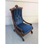 Late Victorian blue upholstered rocking chair