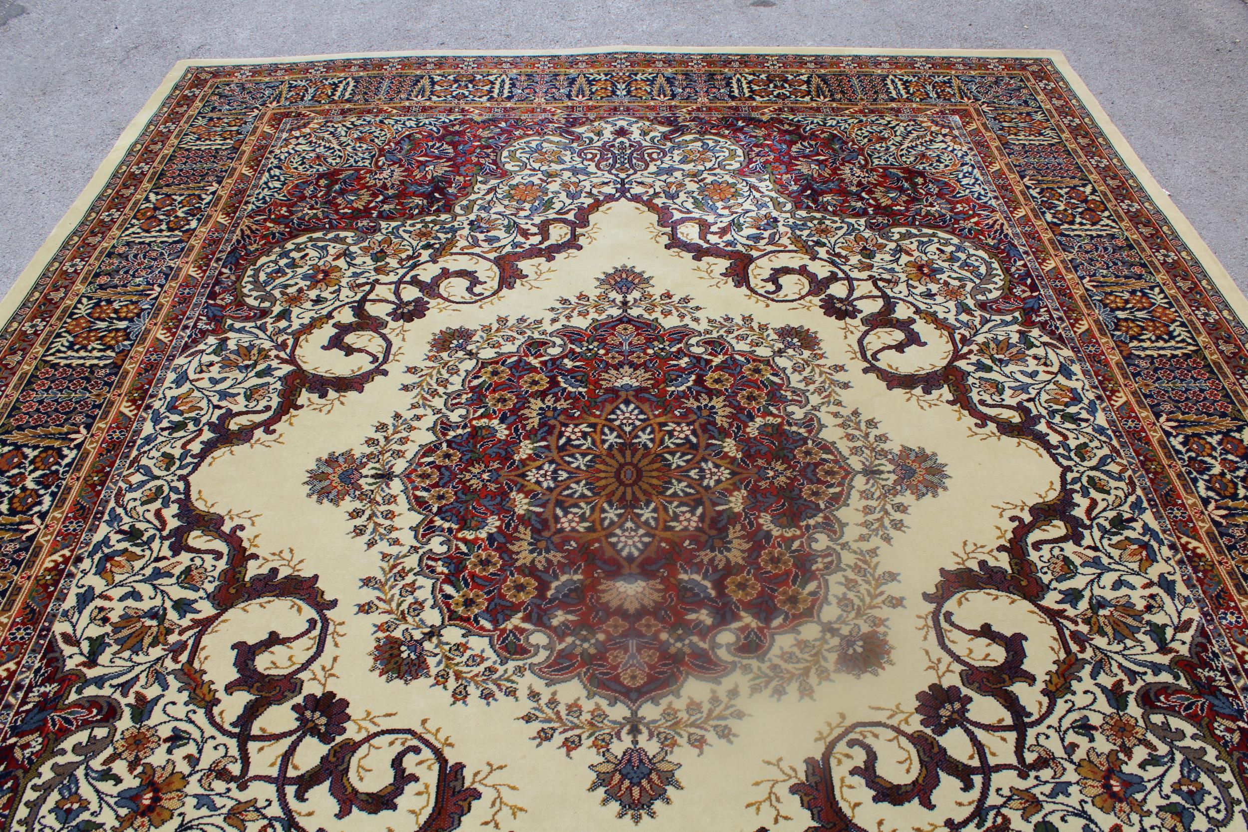 Machine woven Persian design carpet on beige ground, 144ins x 108ins - Image 3 of 4