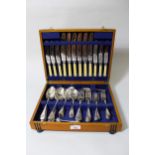 Small oak cased silver plated canteen of cutlery