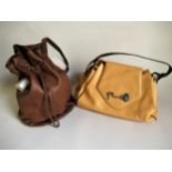 Tanner Krolle, large tan leather shoulder bag with black trim and hook and loop fastening,