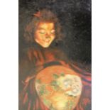 J. B. Rogers, signed early 20th Century oil on millboard, portrait of a young lady with a lantern,