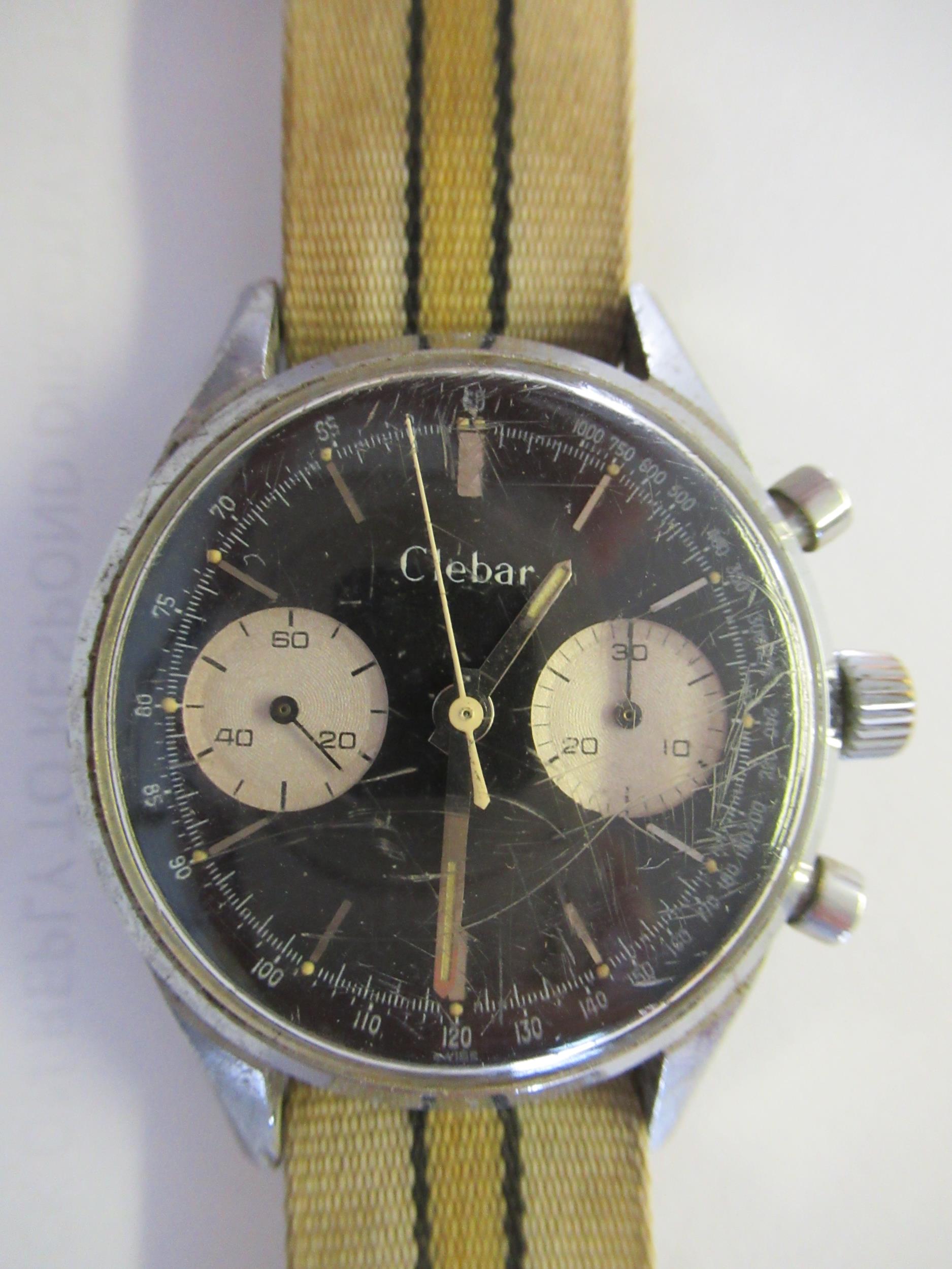 Gentleman's stainless steel cased chronograph wristwatch, the black dial with baton numerals and - Image 2 of 6