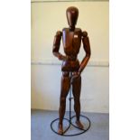 Large 20th Century artist's articulated wooden ley figure, 63ins high