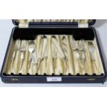 Cased set of six Sheffield silver fish knives and forks (blades only)