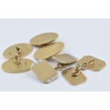 Two pairs of 9ct yellow gold cufflinks Octagonal - 6.5g Oval -11.1g Gross weight - 17.6g