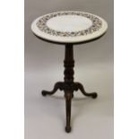 20th Century circular Agra ware mounted on a Victorian tripod base, 19ins diameter