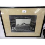 Framed commemorative photograph of HMS Grafton - torpedoed at Dunkirk 28th May 1940