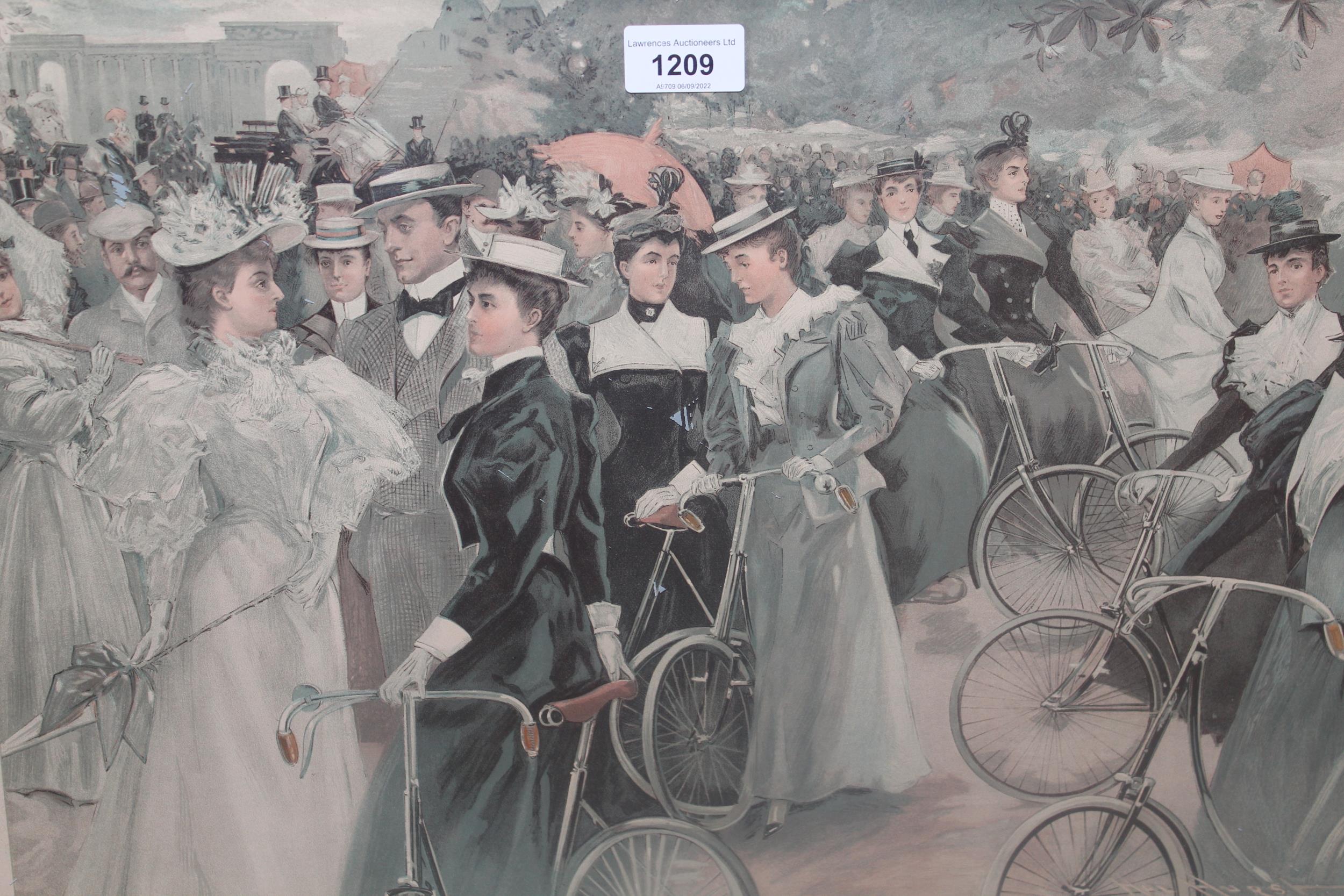 Two Vanity Fair coloured prints, titled ' Cycling in Hyde Park ' and ' The winning Post ', gilt