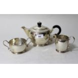 20th Century Mappin & Webb circular silver three piece tea service, Birmingham 1939, 26oz No