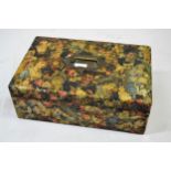 Victorian decoupage rectangular document box with Bramah lock and key, 16ins x 10.5ins x 6ins high