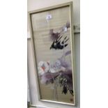 Oriental silk embroidered picture of birds and flowers, 24ins x 10ins approximately, framed,