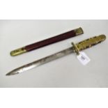 Late 19th / early 20th Century Japanese or Chinese short sword with a steel blade and brass