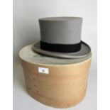 Gentleman's grey top hat by Harman & Son, Bond Street, London, in a Hilhouse & Co. Hatters box