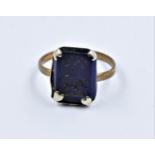 Antique gilt and white metal blue stone intaglio ring