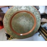 Large Middle Eastern copper tray of pierced and embossed floral design, 28.5ins diameter