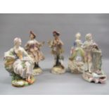 Meissen style porcelain figure of a lady with a lamb, 9ins high approximately together with four
