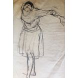 Unframed charcoal sketch, study of a dancer, signed Laura Johnson, 15ins x 10.5ins Slight crease
