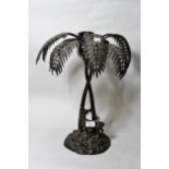 19th Century Elkington type table centre, in the form of a deer beneath a palm tree, 18.5ins high