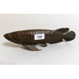 20th Century patinated bronze figure of an Arowana lucky fish, 11ins long