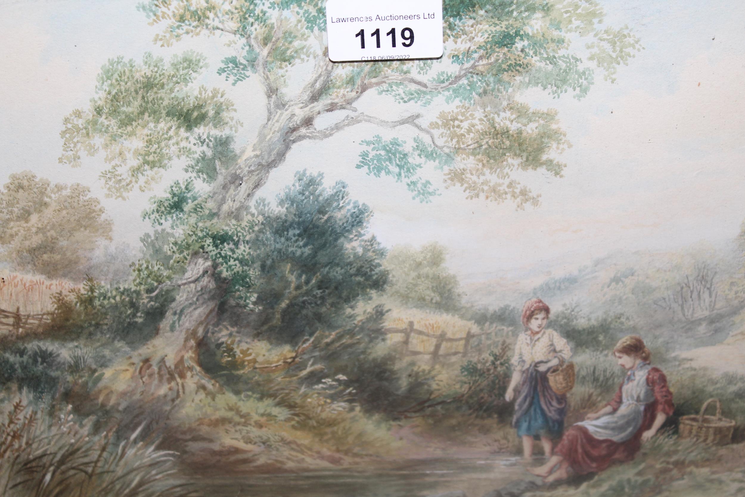 Two framed watercolours, children picking flowers by a river, signed, J. Barklay and a study of