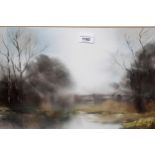 Anthony Waller, set of three watercolours, stylised landscapes, in silvered frames