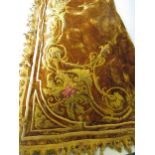Pair of French gold velvet curtains with pelmet, decorated with cherubs One pair of curtains