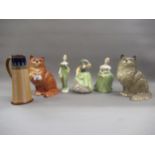 Royal Doulton figure of a cat, similar Beswick figure of a cat, three modern Royal Doulton figures