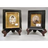 Two 19th Century oval miniature head and shoulder portraits on porcelain of young women, in ebonised
