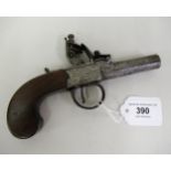 19th Century flintlock pocket pistol by Pass, London, with a walnut grip