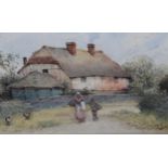 Will Anderson, pair of 19th Century watercolour landscapes, figures and bird before farmsteads,