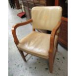 Mid 20th Century Football Association board room open elbow chair, with leather upholstered back and